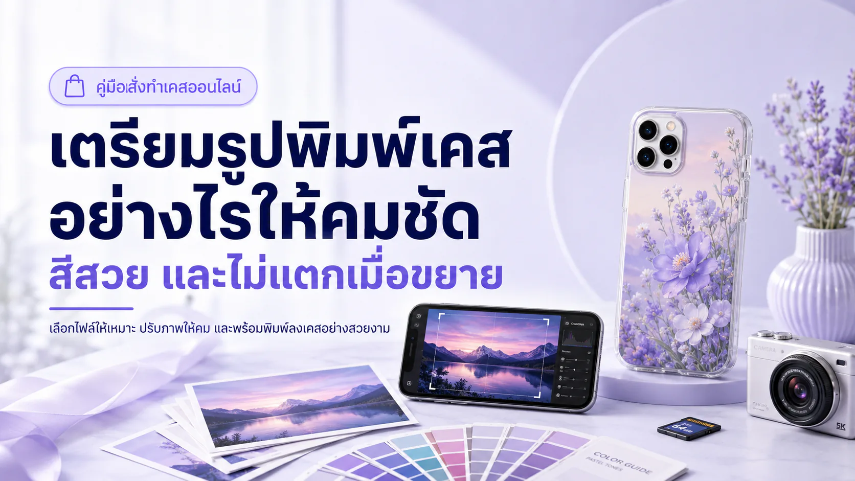 ภาพกรอบรูปและเคสโทรศัพท์สำหรับอธิบายการเตรียมรูปพิมพ์เคส
