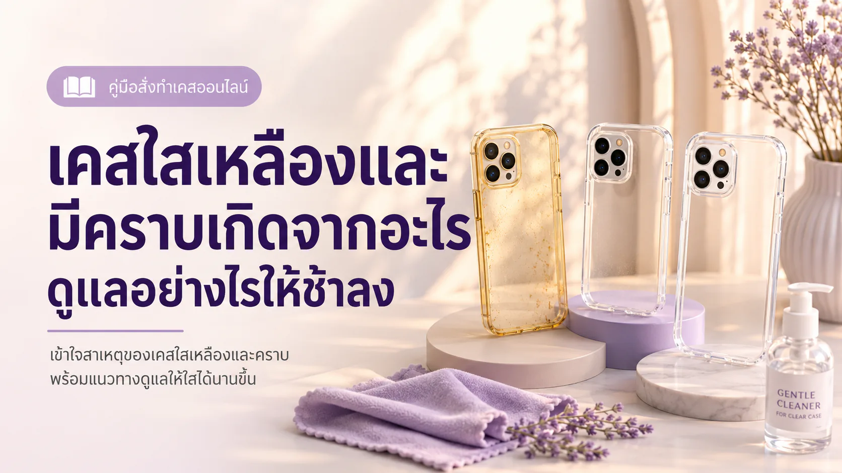 ภาพประกอบเคสใสและวิธีดูแลคราบเหลืองจากการใช้งาน