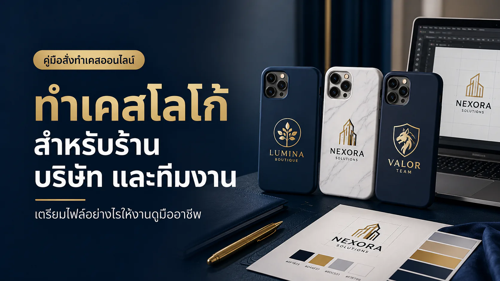 ภาพเคสโทรศัพท์พร้อมสัญลักษณ์โลโก้สำหรับบริษัท ร้าน และทีมงาน